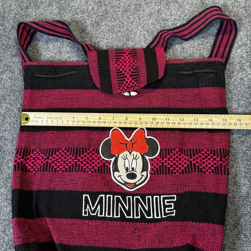 Disney‎ Minnie Mouse Backpack Kids Medium Pink Black Woven Boho Striped Bag
